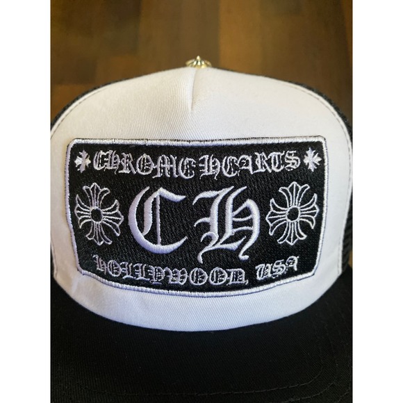Auth Chrome Hearts Hollywood Trucker Hat CH Black White Logo Patch Men Brand NEW - Picture 1 of 7